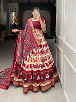 Thumbnail for Lorenvalley White Tussar Silk Patola Print With Foil Work Lehenga Choli - Distacart