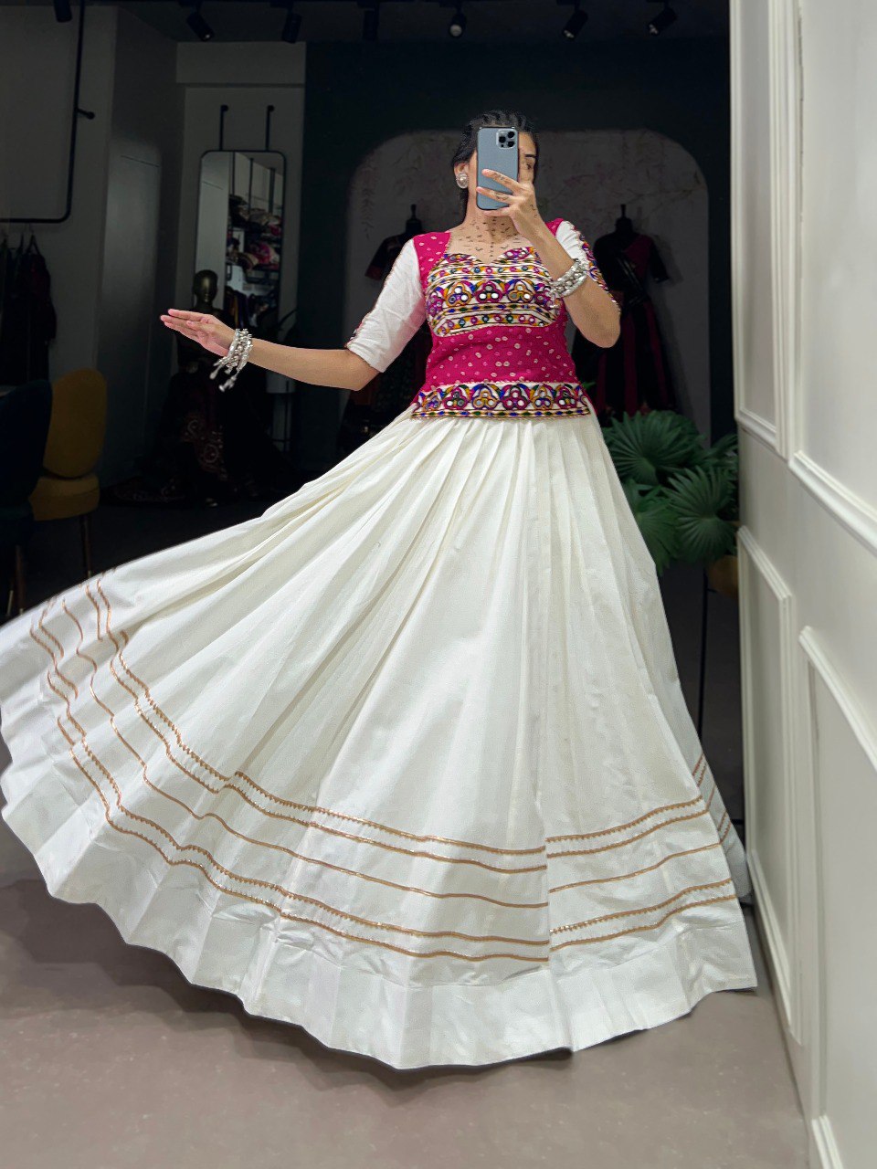 Lorenvalley Pure Cotton White Plain With Gota Patti Touch Up Lehenga Choli - Distacart