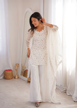 Thumbnail for Evanik Off White Crunchy Silk Embroidery Sequins And Zari Work Kurta Pants With Dupatta - Dista