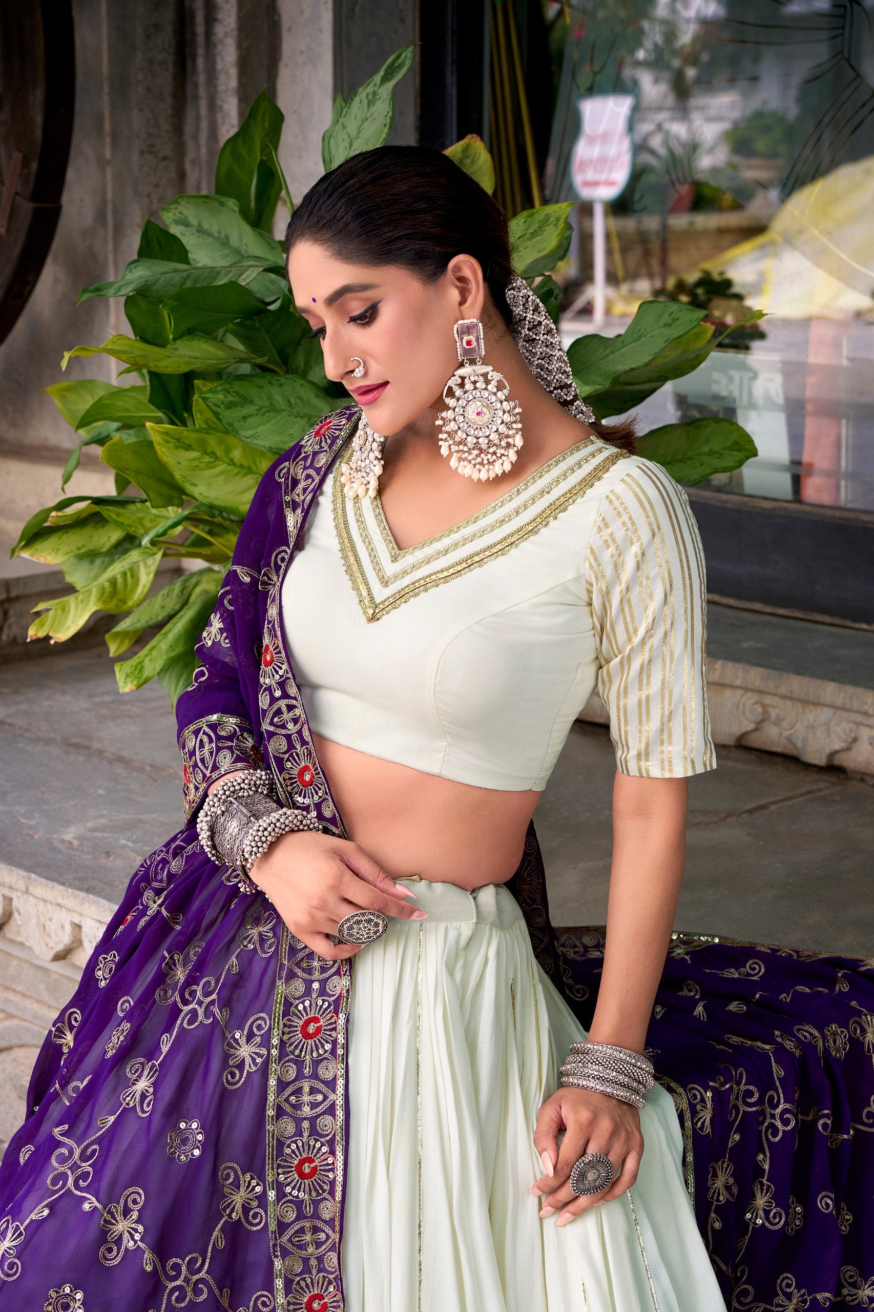 Lorenvalley Fashion White Pure Rayon Lace Touch Up Lehenga Choli with Dupatta