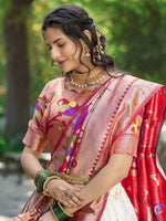 Thumbnail for Lorenvalley White Jacquard Silk Paithani Weaving Zari Lehenga Choli with Dupatta - Distacart