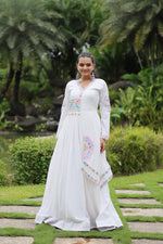 Thumbnail for Lorenvalley White Rayon Fabric With Kutchi Gamthi Lace Gown