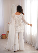 Thumbnail for Evanik Off White Crunchy Silk Embroidery Sequins And Zari Work Kurta Pants With Dupatta - Dista