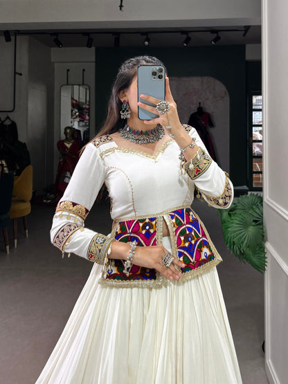 Lorenvalley White Rayon Plain With Embroidery And Gamthi Patch Work Lehenga Choli - Distacart