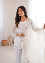 Thumbnail for Evanik Off White Crunchy Silk Embroidery Sequins And Zari Work Kurta Pants With Dupatta - Dista