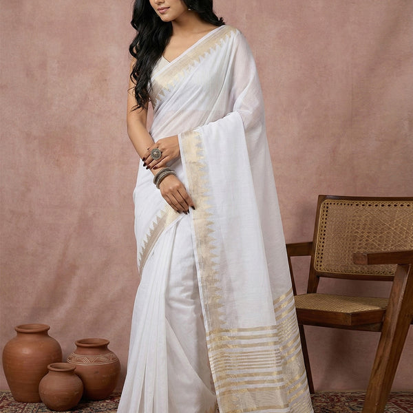 Anaita White Cotton Saree With Blouse - Distacart