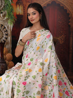 Thumbnail for Anaita White Linen Printed Saree With Blouse - Distacart