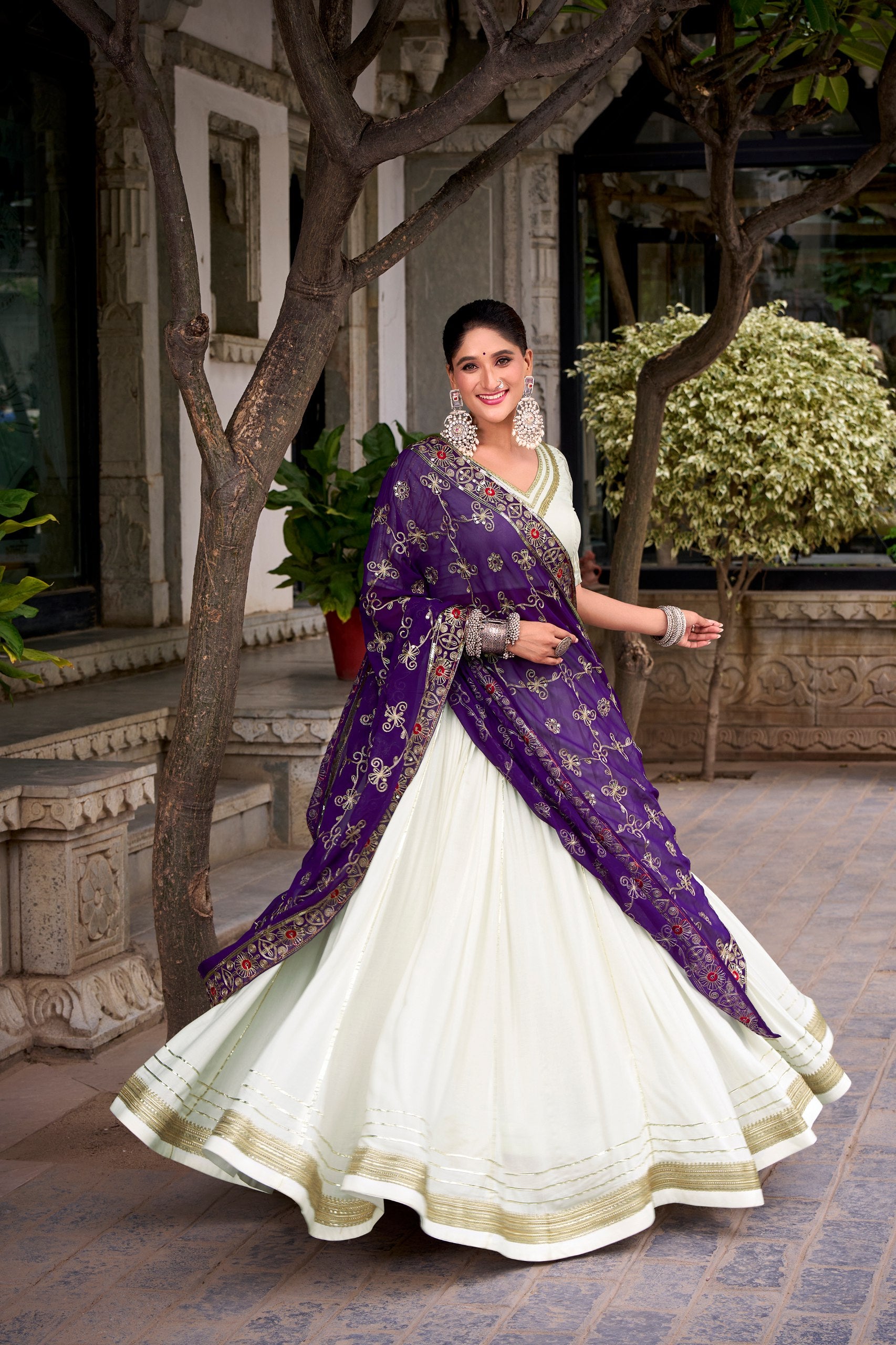 Lorenvalley Fashion White Pure Rayon Lace Touch Up Lehenga Choli with Dupatta