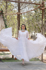 Thumbnail for Evanik White Faux Blooming Gown With Dupatta With Rich Sequins Embroidered work