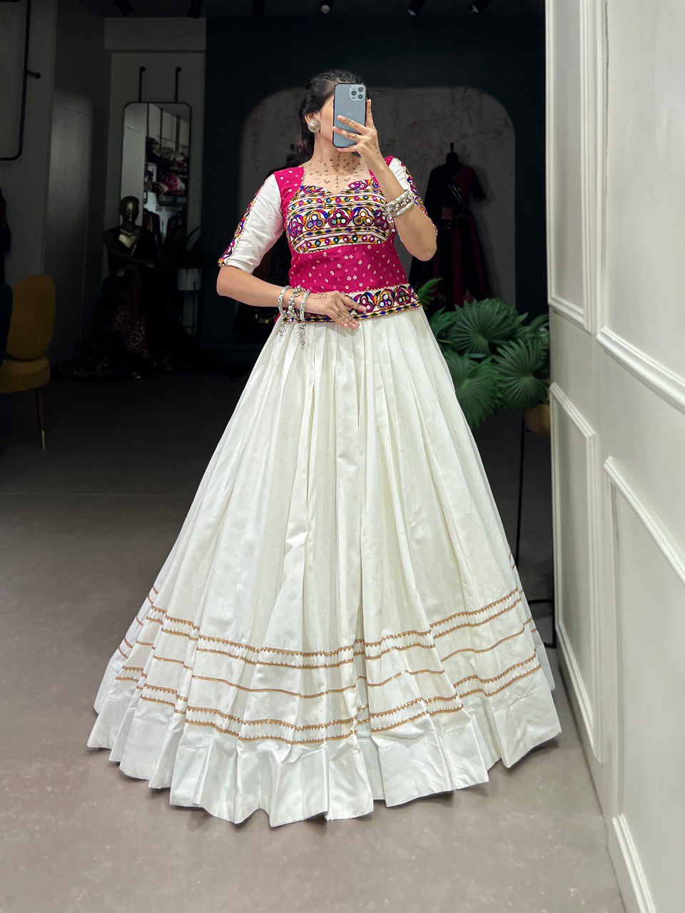 Lorenvalley Pure Cotton White Plain With Gota Patti Touch Up Lehenga Choli - Distacart