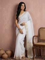 Thumbnail for Anaita White Cotton Saree With Blouse - Distacart