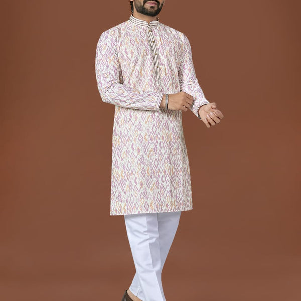Anaita White Lucknowi Silk Straight Kurta - Distacart