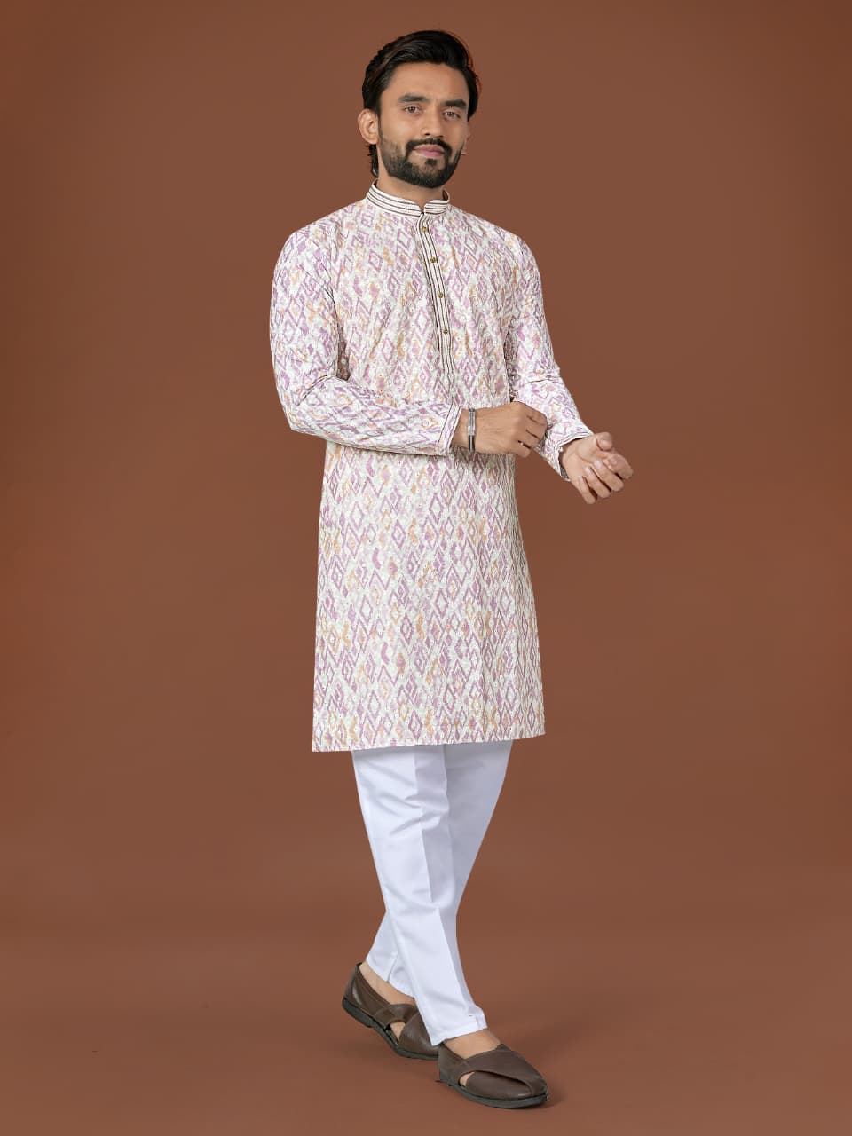 Anaita White Lucknowi Silk Straight Kurta - Distacart