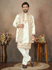 Anaita White Embroidery & Sequence Work Silk Straight Kurta Set - Distacart
