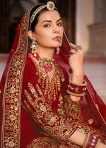 Thumbnail for Maroon Velvet Front & Back Embroidery Wedding Anarkali Suit - Emponline - Distacart