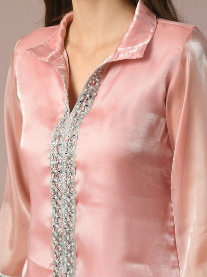 Myshka Women's Pink Solid Longline Party Tunic - Distacart