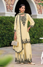 Thumbnail for Anaita Beige Chinon Readymade Palazzo Suit with Heavy Embroidery Work - Distacart
