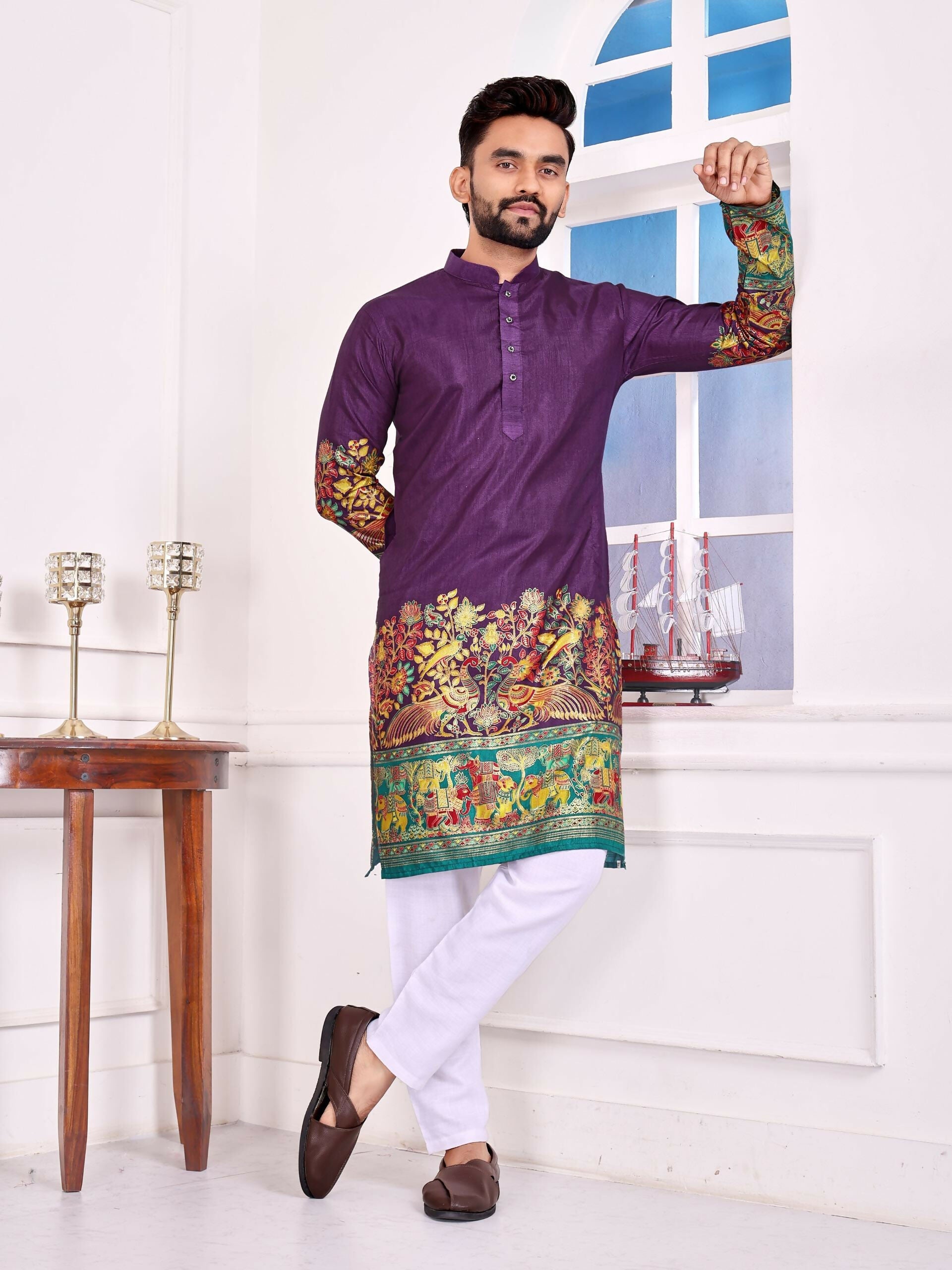 Anaita Purple Dola Silk Straight Kurta With Foil Work - Distacart