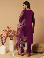 Thumbnail for Pramukh Fab Wine Embroidered Work Kurta Set - Distacart