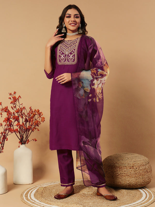 Pramukh Fab Wine Embroidered Work Kurta Set - Distacart