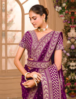 Thumbnail for Teeya Creation Wine Color Chinnon Silk Heavy Embroidery Work Saree - Distacart