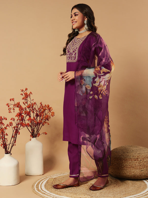 Pramukh Fab Wine Embroidered Work Kurta Set - Distacart