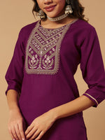Thumbnail for Pramukh Fab Wine Embroidered Work Kurta Set - Distacart