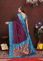 Thumbnail for Lorenvalley Fashion Wine Soft Paithani Silk Woven Design Rich Zari Meenakari Weaving Saree - Distacart