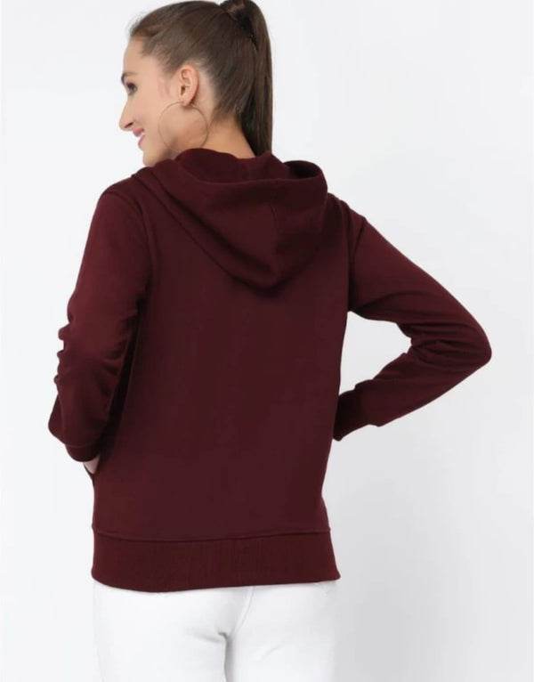 PAVONINE Wine Color Casual Winter Wear Hoodie Sweatshirt For Girls - Distacart