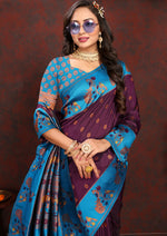 Thumbnail for Lorenvalley Fashion Wine Soft Paithani Silk Woven Design Rich Zari Meenakari Weaving Saree - Distacart