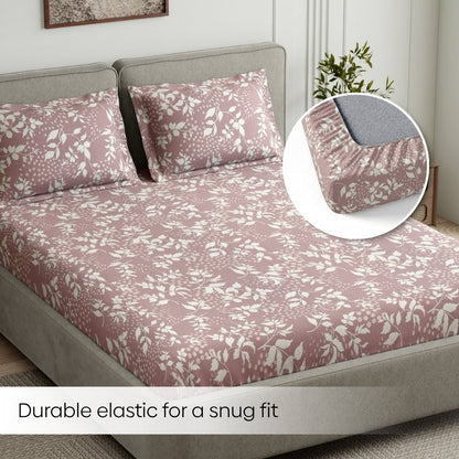 Haus & Kinder Wine foliage 100% Cotton Double Fitted Bedsheet, 144 TC - Dista