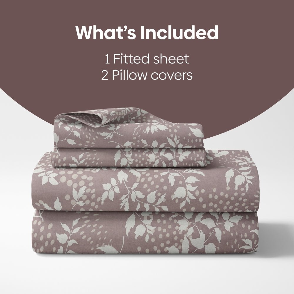 Haus & Kinder Wine foliage 100% Cotton Double Fitted Bedsheet, 144 TC - Dista
