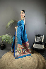 Thumbnail for Joban Fashion Blue Butti Woven Soft Lichi Silk Paithani Saree - Distacart