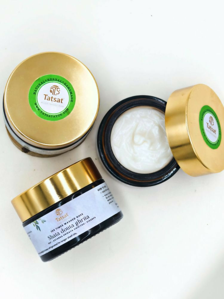 Tatsat Shata Dhauta Ghrita Infused With (Harshingar Flower Absolute)- 100 Times Washed Desi Cow A2 Ghee Moisturizing Cream - Distacart