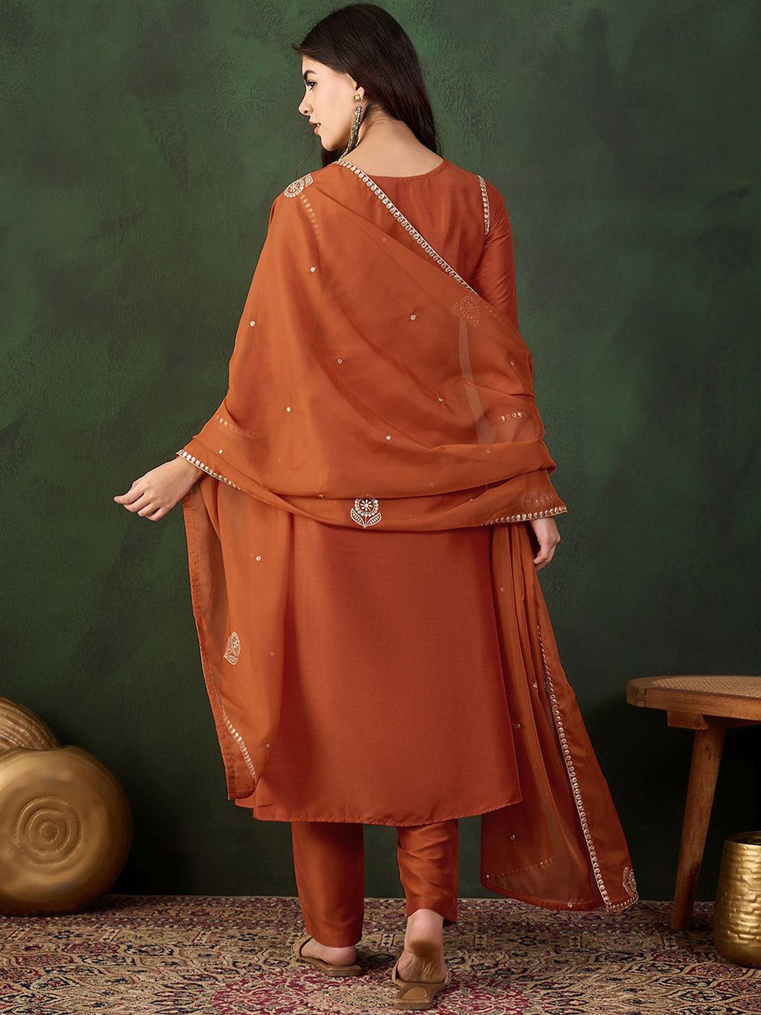 Sangria Gotta Work Embroidered A-Line Kurta & Trouser With Dupatta