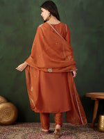 Thumbnail for Sangria Gotta Work Embroidered A-Line Kurta & Trouser With Dupatta