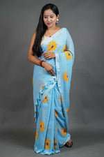 Thumbnail for Exclusive Collection Sky Pure Cotton Saree With Sunflower Design