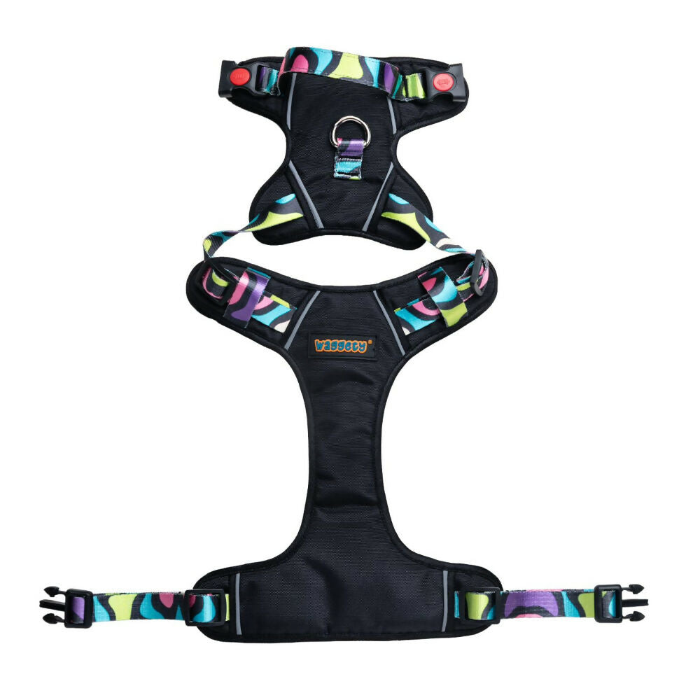 Waggety Adjustable Full Body Dog Harness - Comfortable Fit, Lightweight Polyester, Black - Dista