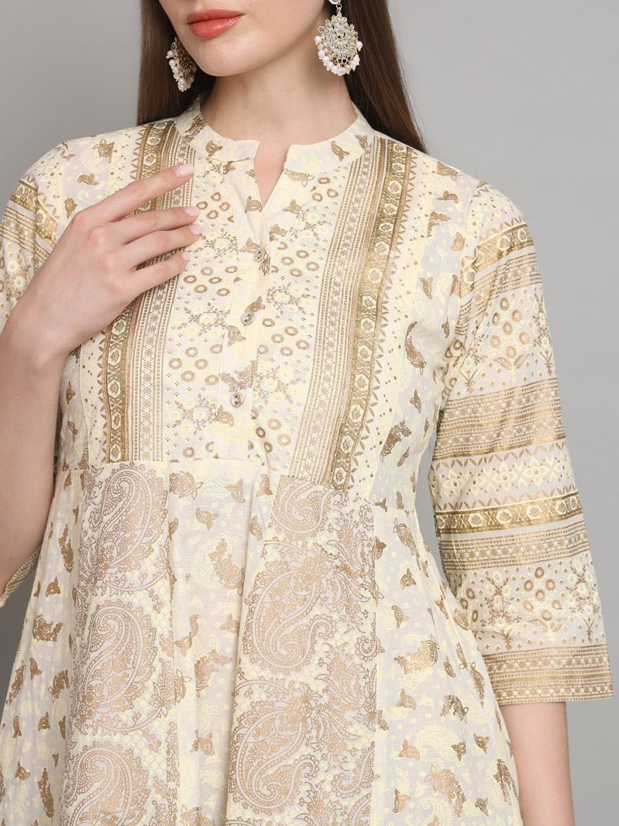 Anouk Ethnic Motifs Printed Mandarin Collar Empire Cotton Anarkali Kurta - Distacart