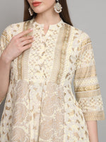 Thumbnail for Anouk Ethnic Motifs Printed Mandarin Collar Empire Cotton Anarkali Kurta