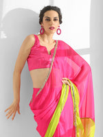 Thumbnail for Mitera Colourblocked Mirror Work Pure Chiffon Saree - Distacart