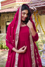 Thumbnail for Teeya Creation Womens New Stylish Heavy Sequence Embroidery Work Pink Gown Set - Dista