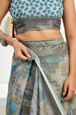 Thumbnail for Joban Fashion  Dusty Brown Floral & Ethnic Motifs Linen Ready To Wear Saree With Unstitched Blouse - Distacart