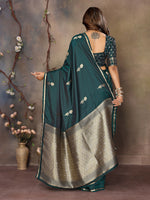 Thumbnail for Joban Fashion Dark Green Floral & Botanical Motifs Satin Silk Banarasi Silk Saree - Distacart