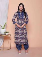 Thumbnail for Miravan Womens Cotton Floral Printed Shirt-Collar Straight Kurta And Palazzo Set - Distacart