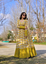 Thumbnail for Jyoti Fashion Women's Mustard Heavy Digital Printed Cotton Silk Anarkali Dress - Distacart