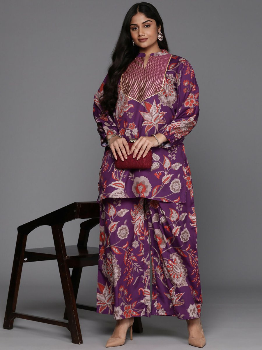 Ahalyaa Women's Traditional Wear Co-ords - Purple - Distacart