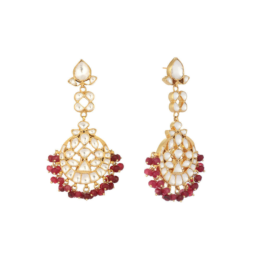Nuyug 22K Gold Plated Serenoor Ruby Kundan Chandbali Earrings