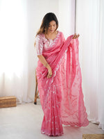 Thumbnail for Joban Fashion Pink Gold Crush Saree With Thread with Sequins work
