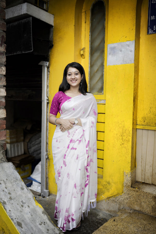 Rani Poly Georgette Tie And Dye Saree with Unstitched Blouse - A2M